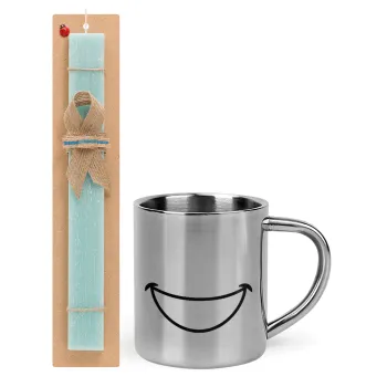 Big Smile, Easter Set, metallic thermal cup (300ml) & aromatic flat Easter candle (30cm) (TURQUOISE)