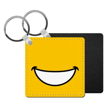 Χαμογέλα, Μπρελόκ Δερματίνη, τετράγωνο ΜΑΥΡΟ (5x5cm)