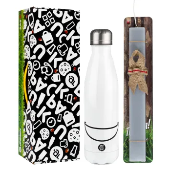 Big Smile, Easter candle, metallic white thermos bottle (500ml) & aromatic flat candle (30cm) (GRAY)