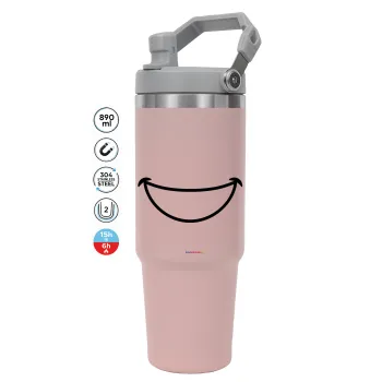 Χαμογέλα, ΡΟΖ χρώματος Θερμός Ανοξείδωτο 890ml (30oz) με χερούλι