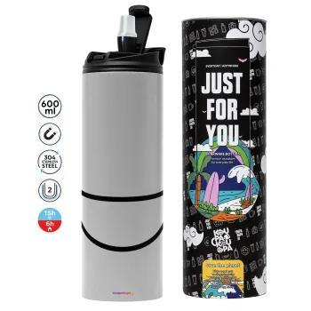 Χαμογέλα, Tumbler ποτήρι θερμό ΓΚΡΙ από ανοξείδωτο ατσάλι 600ml