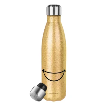 Big Smile, Glitter gold stainless steel thermos bottle, double-walled, 500ml