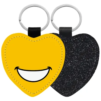 Χαμογέλα, Μπρελόκ PU δερμάτινο glitter καρδιά ΜΑΥΡΟ