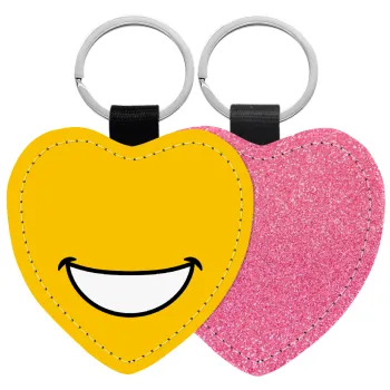 Big Smile, Μπρελόκ PU δερμάτινο glitter καρδιά ΡΟΖ