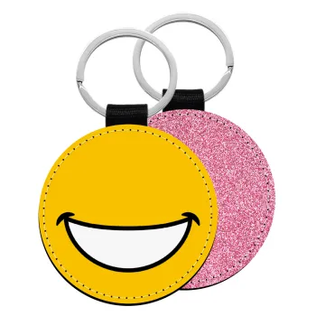 Big Smile, Μπρελόκ Δερματίνη, στρογγυλό ΡΟΖ (5cm)