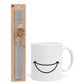Big Smile, Easter Set, Ceramic Cup (330ml) & Easter aromatic flat candle (30cm) (GRAY)