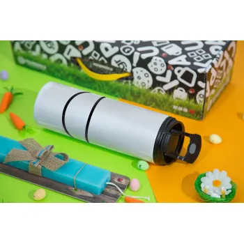 Χαμογέλα, Πασχαλινή Λαμπάδα με Travel Tumbler θερμό με διπλό καπάκι (600ml, BPA free) & κερί αρωματικό πλακέ (30cm) (ΤΙΡΚΟΥΑΖ)