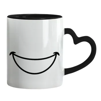 Χαμογέλα, Κούπα καρδιά χερούλι μαύρη, κεραμική, 330ml
