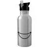 Water bottle Silver with straw, stainless steel 600ml