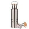 Μεταλλικό παγούρι θερμός (Stainless steel) Ασημένιο με ξύλινο καπακι (bamboo), διπλού τοιχώματος, 750ml