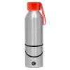 Aluminum Sports Bottle 650ml – Silver with Red Cap and Silicone Strap