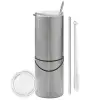 Tumbler stainless steel Silver 600ml, with metal straw & cleaning brush