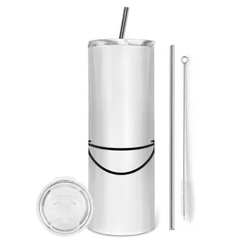 Χαμογέλα, Tumbler ποτήρι θερμό από ανοξείδωτο ατσάλι 600ml, με μεταλλικό καλαμάκι & βούρτσα καθαρισμού