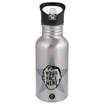 The office star CUSTOM, Water bottle Silver with straw, stainless steel 500ml