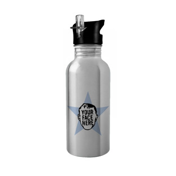 The office star CUSTOM, Water bottle Silver with straw, stainless steel 600ml