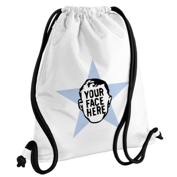 The office star CUSTOM, Backpack pouch GYMBAG white, with pocket (40x48cm) & thick cords
