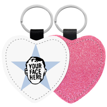 The office star CUSTOM, Μπρελόκ PU δερμάτινο glitter καρδιά ΡΟΖ