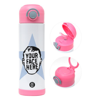 The office star CUSTOM, Παιδικό παγούρι θερμό, ανοξείδωτο, με καλαμάκι ασφαλείας, ΡΟΖ (500ml)
