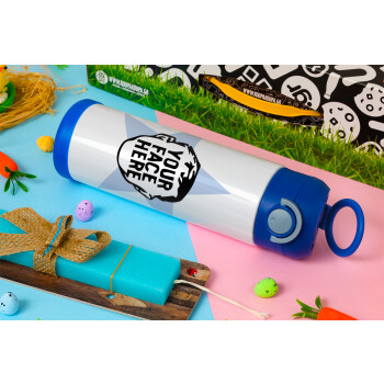 The office star CUSTOM, Easter candle, Childrens hot water bottle, stainless steel, with safety straw, BLUE (500ml)