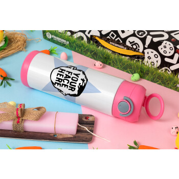 The office star CUSTOM, Easter candle, Childrens hot water bottle, stainless steel, with safety straw, PINK (500ml)