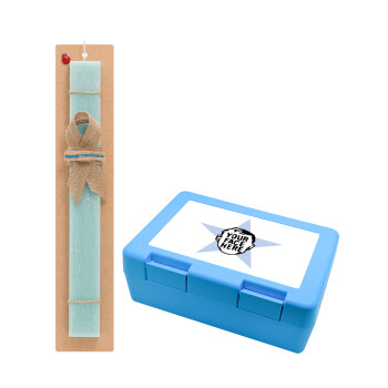 The office star CUSTOM, Easter Set, children's snack container BLUE & Easter aromatic flat candle (30cm) (TURQUOISE)
