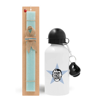 The office star CUSTOM, Easter Set, metallic aluminum water bottle (500ml) & scented flat candle (30cm) (TURQUOISE)