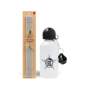 The office star CUSTOM, Easter Set, metallic aluminum water bottle (500ml) & aromatic flat Easter candle (30cm) (GRAY)