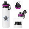 Metallic water bottle with safety lid, 850ml aluminum