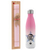 Easter Set, Metallic pink/white (Stainless steel) thermos, double-walled, 500ml & aromatic flat Easter candle (30cm) (PINK)