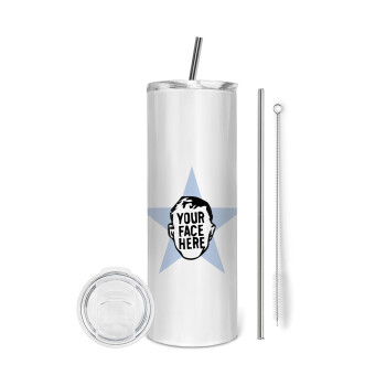 The office star CUSTOM, Eco friendly stainless steel tumbler 600ml, with metal straw & cleaning brush