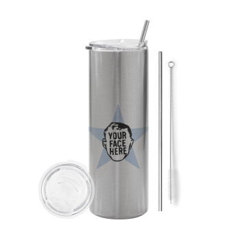 The office star CUSTOM, Eco friendly stainless steel Silver tumbler 600ml, with metal straw & cleaning brush