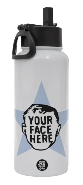 The office star CUSTOM — Metal mug thermo White with Straw and Spout Lid (Stainless steel), double wall, 950ml
