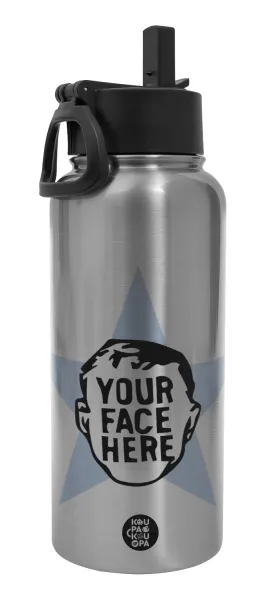 The office star CUSTOM — Metal mug thermo Silver with Straw and Spout Lid (Stainless steel), double wall, 950ml