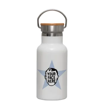 The office star CUSTOM, Metallic thermos (Stainless steel) White with wooden lid (bamboo), double-walled, 350ml