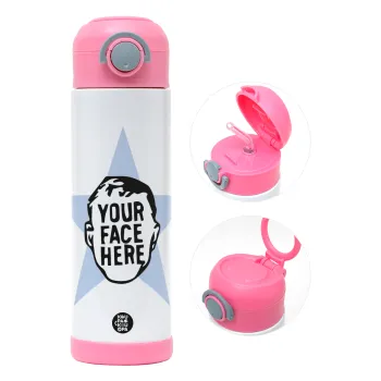The office star CUSTOM, Παιδικό παγούρι θερμό, ανοξείδωτο, με καλαμάκι ασφαλείας, ΡΟΖ (500ml)