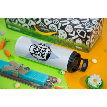 The office star CUSTOM, Πασχαλινή Λαμπάδα με Travel Tumbler θερμό με διπλό καπάκι (600ml, BPA free) & κερί αρωματικό πλακέ (30cm) (ΤΙΡΚΟΥΑΖ)