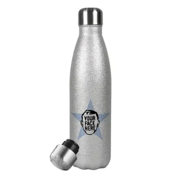 The office star CUSTOM, Metallic Glitter Silver Thermos Flask (Stainless steel), double-walled, 500ml