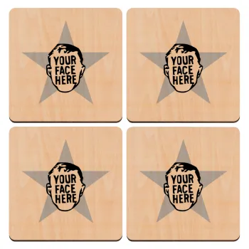 The office star CUSTOM, ΣΕΤ x4 Σουβέρ ξύλινα τετράγωνα plywood (9cm)