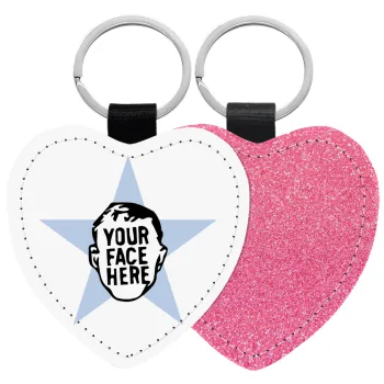 The office star CUSTOM, Μπρελόκ PU δερμάτινο glitter καρδιά ΡΟΖ