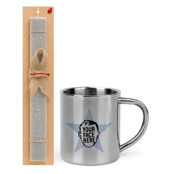The office star CUSTOM, Easter Set, metallic thermal cup (300ml) & Easter aromatic flat candle (30cm) (GRAY)