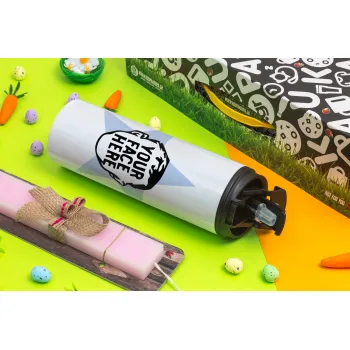 The office star CUSTOM, Easter candle,Travel Tumbler 2 Lids, with metal straw & cleaning brush & aromatic flat candle (30cm) (PINK)