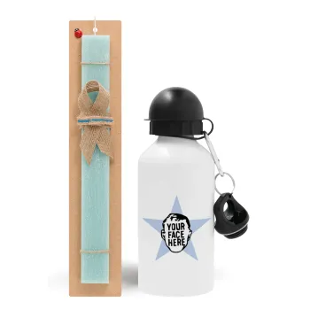 The office star CUSTOM, Easter Set, metallic aluminum water bottle (500ml) & scented flat candle (30cm) (TURQUOISE)