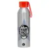 Αλουμινένιο Αθλητικό Μπουκάλι 650ml – Ασημί με Κόκκινο Καπάκι και Λουράκι Σιλικόνης