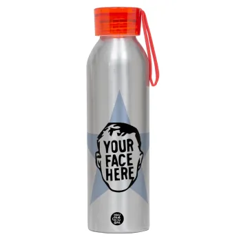 The office star CUSTOM, Αλουμινένιο Αθλητικό Μπουκάλι 650ml – Ασημί με Κόκκινο Καπάκι και Λουράκι Σιλικόνης