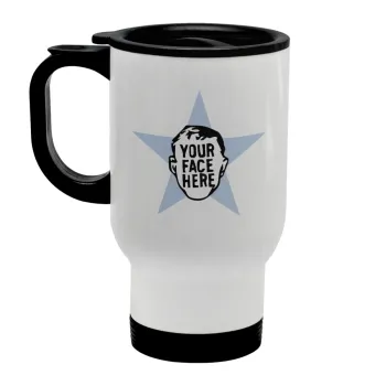 The office star CUSTOM, Stainless steel travel mug with lid, double wall white 450ml