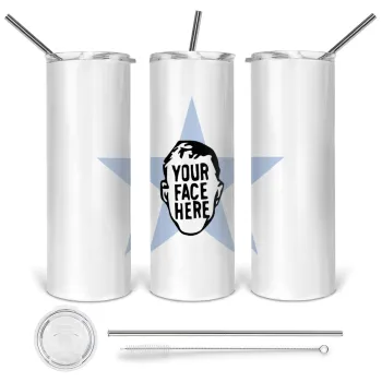 The office star CUSTOM, Tumbler ποτήρι θερμό από ανοξείδωτο ατσάλι 600ml, με μεταλλικό καλαμάκι & βούρτσα καθαρισμού