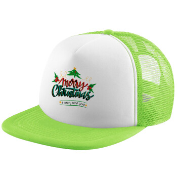 Merry Christmas green, Καπέλο Soft Trucker με Δίχτυ Πράσινο/Λευκό