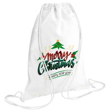 Merry Christmas green, Τσάντα πλάτης πουγκί GYMBAG λευκή (28x40cm)