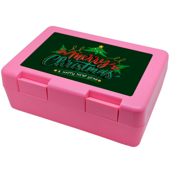 Merry Christmas green, Children's cookie container PINK 185x128x65mm (BPA free plastic)