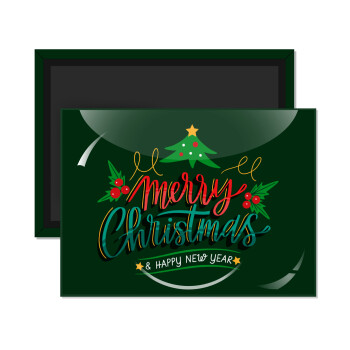 Merry Christmas green, Ορθογώνιο μαγνητάκι ψυγείου διάστασης 9x6cm